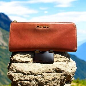 Miu Miu Dusty Rose Leather Long Zip Wallet